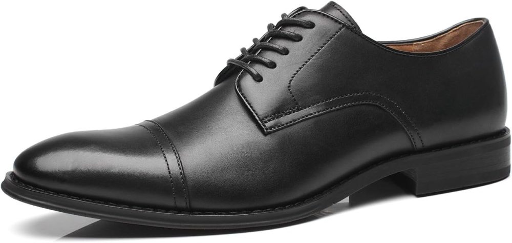 men Leather Updated Classic Toe Oxfords Lace Dress Shoes