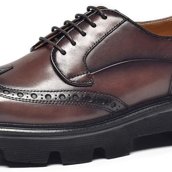 men Dress Shoes Business Casual Oxford Shoes Genuine Leather Brogue Wingtip Oxfords Classic Comfortable Lace-up Derby Shoes