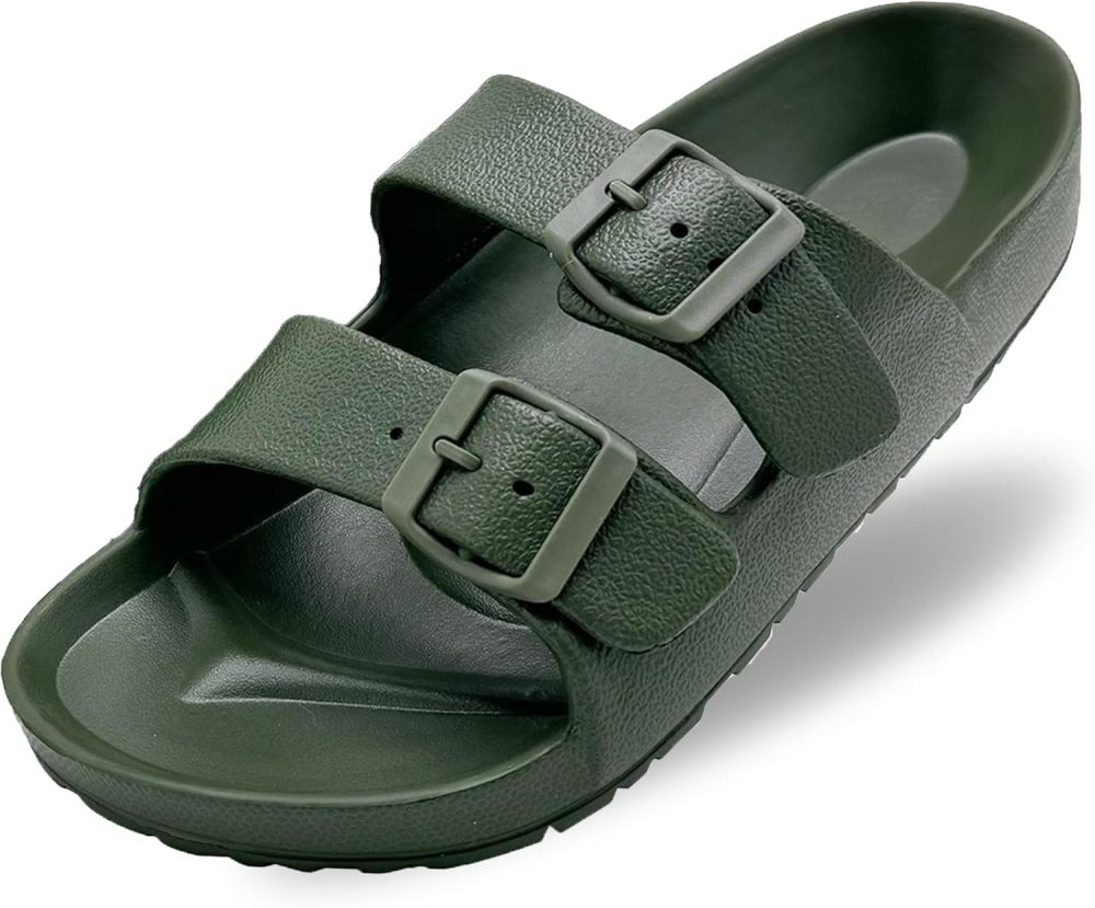 Men’s Lightweight Comfort Slides Double Buckle Slip-on Adjustable  Orthopedic Flat Sandals