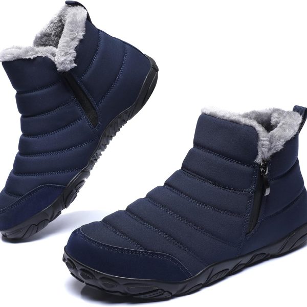 Mens Womens Winter Snow Boots Wide Toe Box Barefoot boot Fur Lined Minimalist Zero Drop Sole Walking Shoes