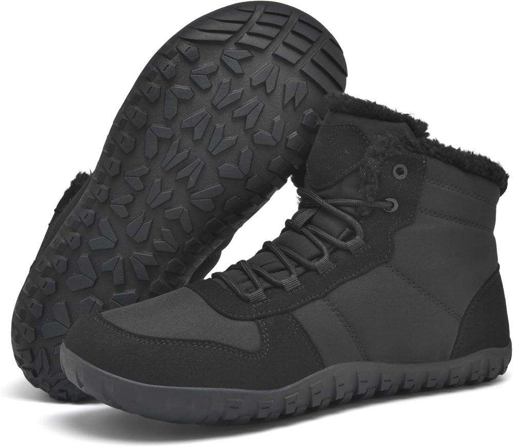Mens Winter Barefoot Boots Insulated Warm 丨 Fur Lined Minimalist Snow Shoes 丨 Wide Toe Box + Drop Zero Sole