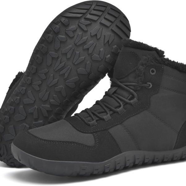 Mens Winter Barefoot Boots Insulated Warm 丨 Fur Lined Minimalist Snow Shoes 丨 Wide Toe Box + Drop Zero Sole