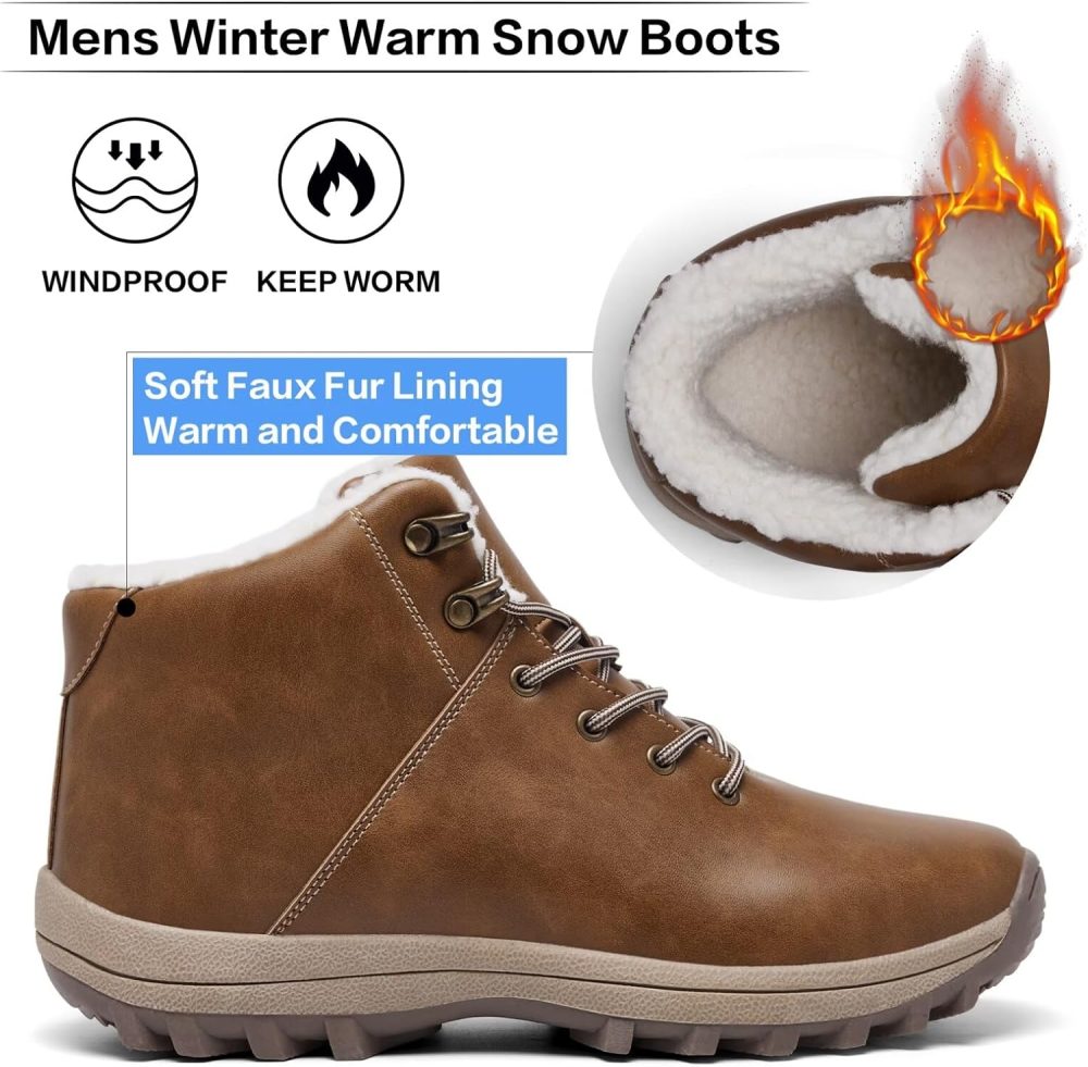 Mens Winter Warm Snow Boots Fur Lined Water Resistant Non-Slip Insulated Waterprof Winter Hiking Wrok Shoes - Image 2