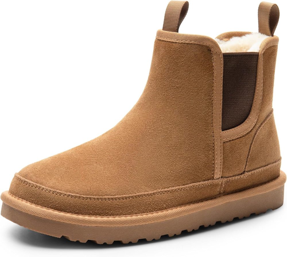 Men's Winter Snow Boots  Rugged Suede Leather Cold Weather Warm Chelsea Outdoor Boots