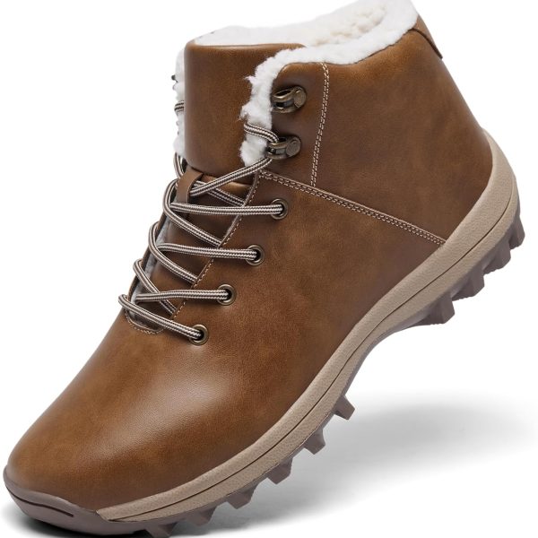 Mens Winter Warm Snow Boots Fur Lined Water Resistant Non-Slip Insulated Waterprof Winter Hiking Wrok Shoes