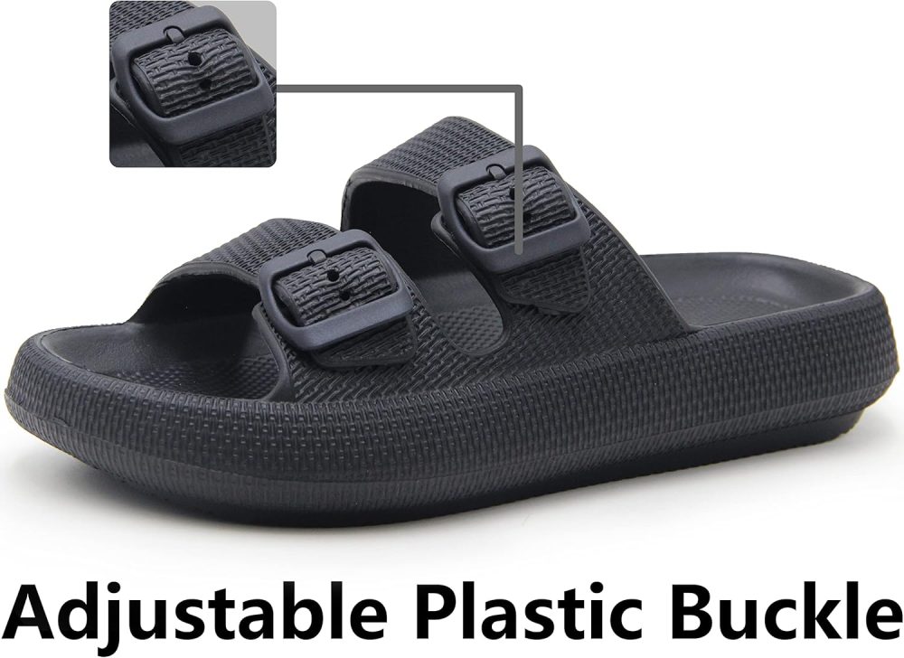 Sandals for Women and Men - Pillow Slippers - Double Buckle Adjustable Slides -  Flat Sandals - Image 2